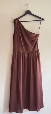 Ann Taylor Dress Womens 4 Brown Satin One Shoulder Maxi Formal Gown Lined